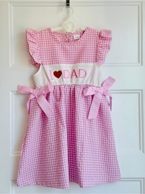 Pink Gingham "I ♥ Dad" Girls Dress with Bow Accents